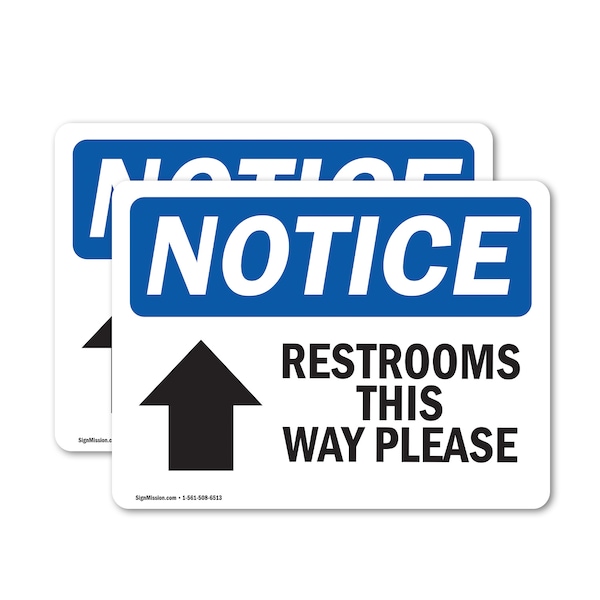 Signmission Restrooms This Way Please (Up Arrow) Sign With Symbol, 10 in W x Rectangle, Vinyl Decal OS-2PACK-NS-D-710-L-18100 - main